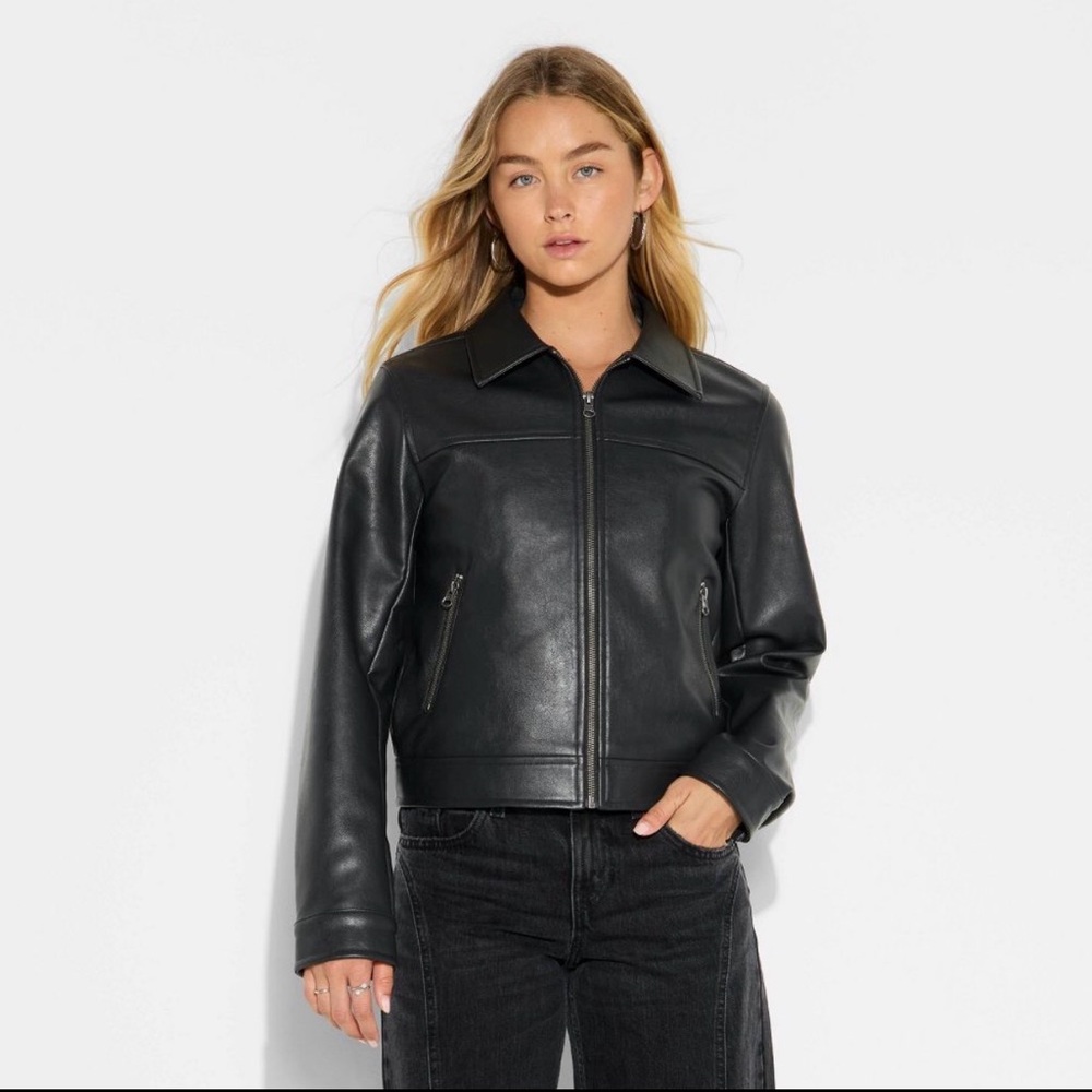 Women's Boxy Faux Leather Jacket - Wild Fable